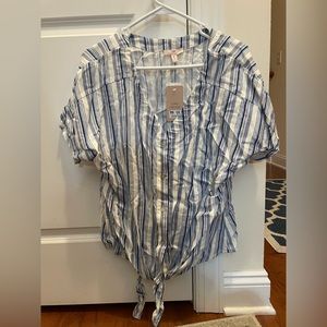 Como Vintage XL Blue Striped Button Down Tie Shirt